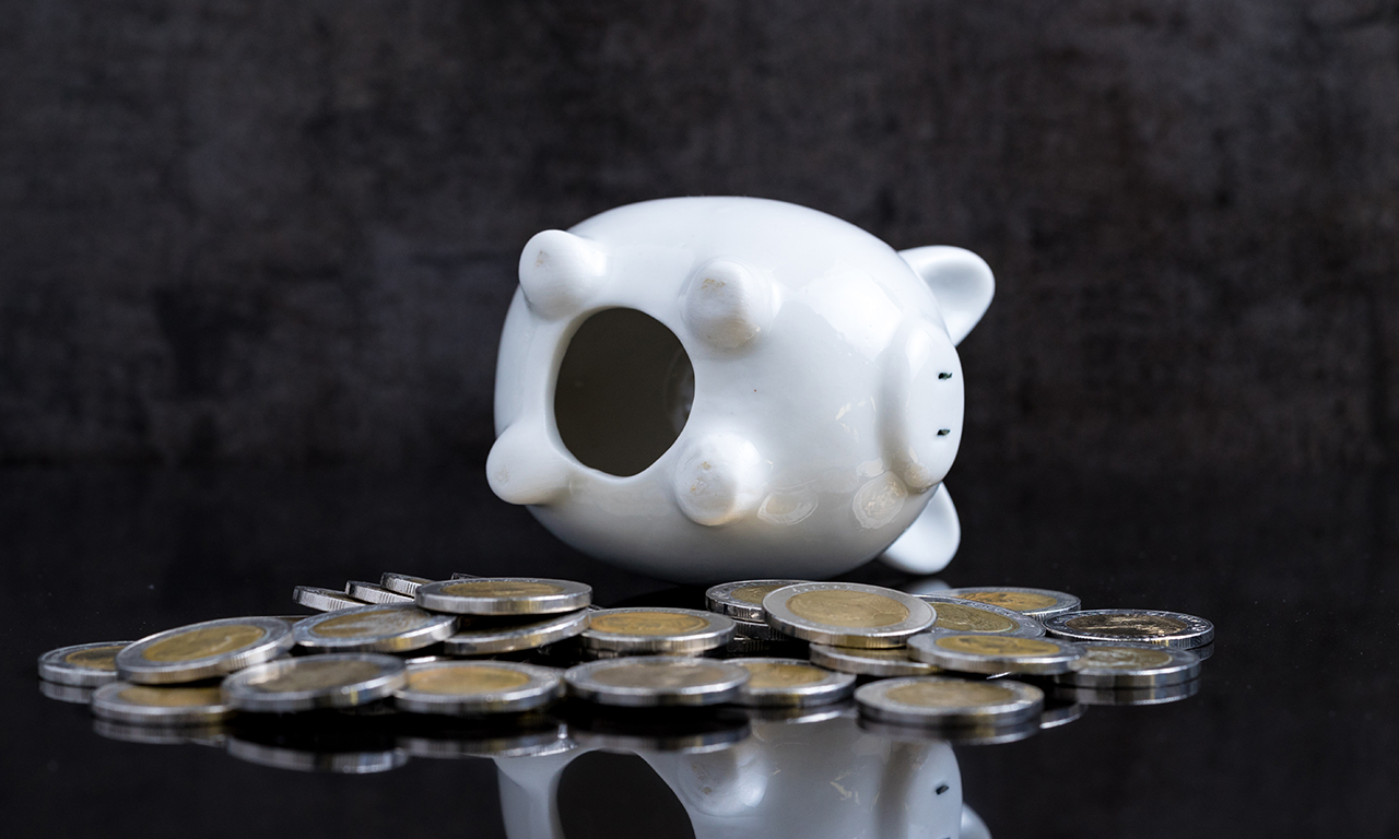 coins taken out from piggy bank