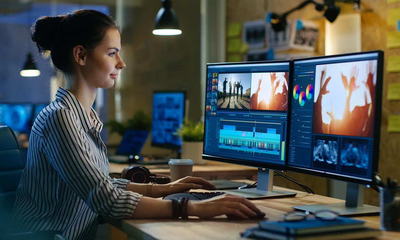 office worker editing videos