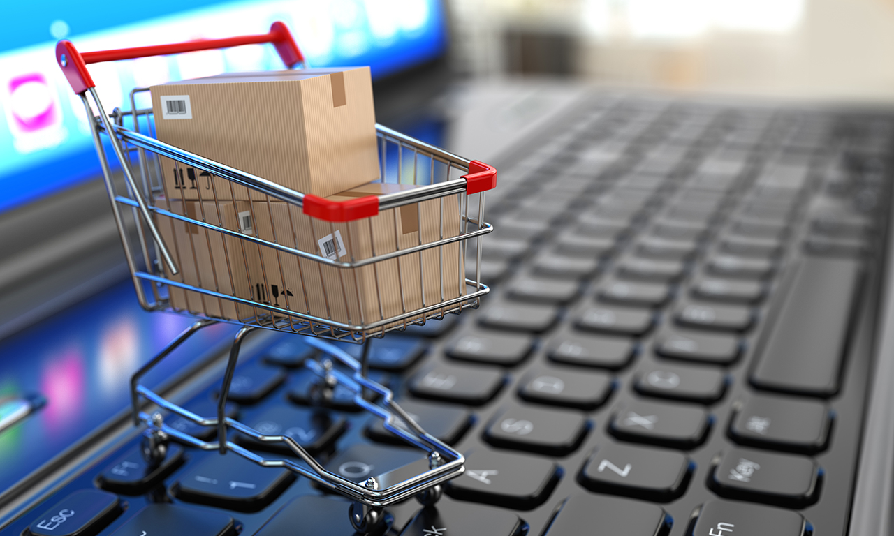 model trolley with ecommerce boxes